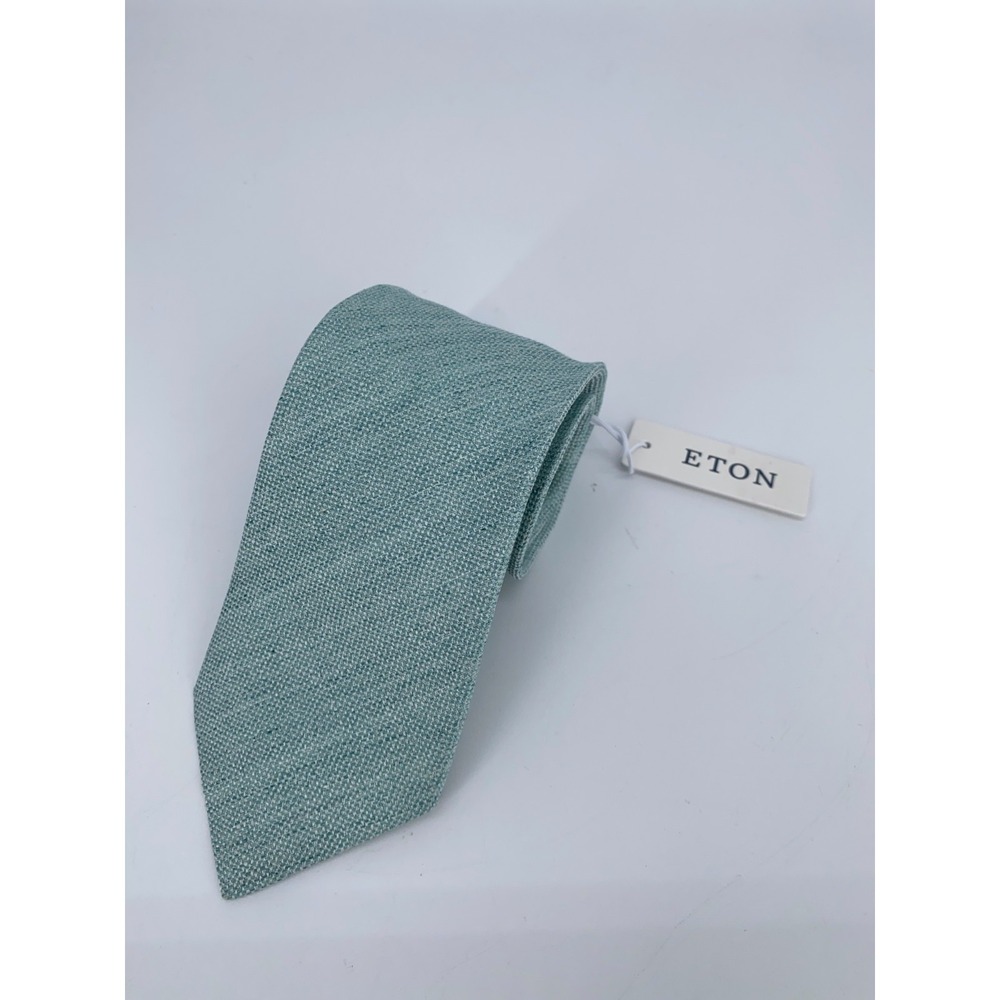Eton Mens Green Textured Silk Linen Blend Luxury Necktie Italy Made NWT
